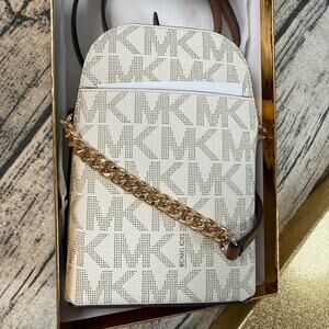 Michael Kors Jet Set Charm Small NS Chain Phone Crossbody Purse Bag Vanilla New
